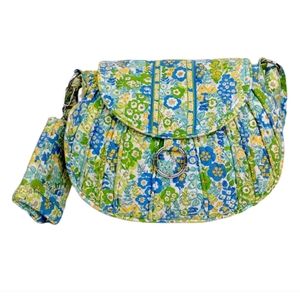 Vera Bradley 2 Pc Green Blue Floral English Meadow Crossbody Handbag Wallet Set